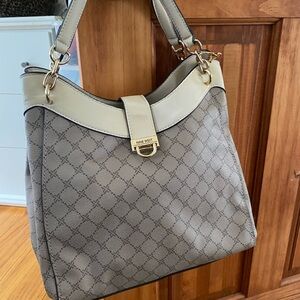 Nine West Gray and Cream Quilted Shoulder Bag